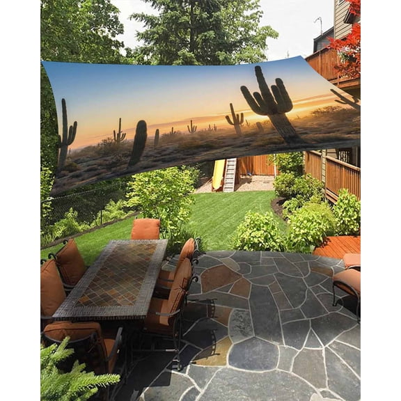 Desert Cactus Waterproof Sun Shade Sail Sunrise Plant Nature Landscape Modern Outdoor Patio Sun Shades Canopy UV Block Waterproof Sunshade for Garden Backyard Deck Pergola 12x16 Ft