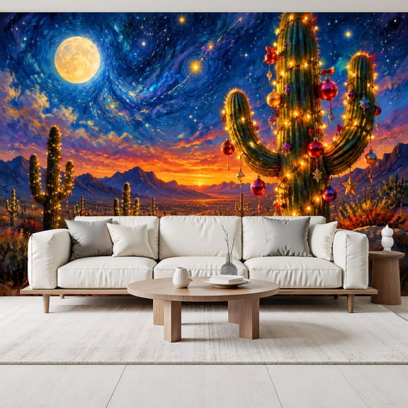Cactus Christmas Tree Wallpaper Colorful Ornaments Gifts Festive Peel ...