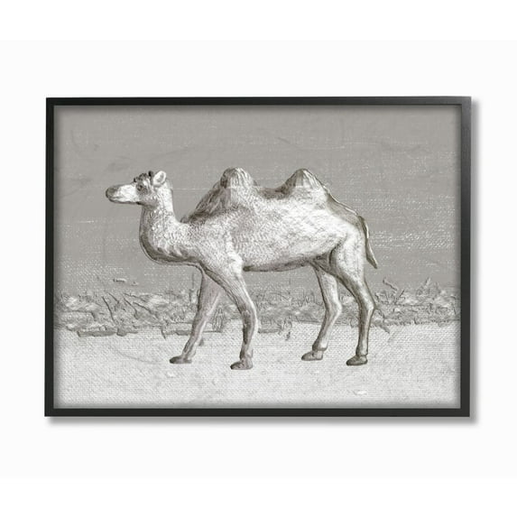 Desert Camel Animal Gray Design Framed Giclee Texturized Art by Ziwei Li