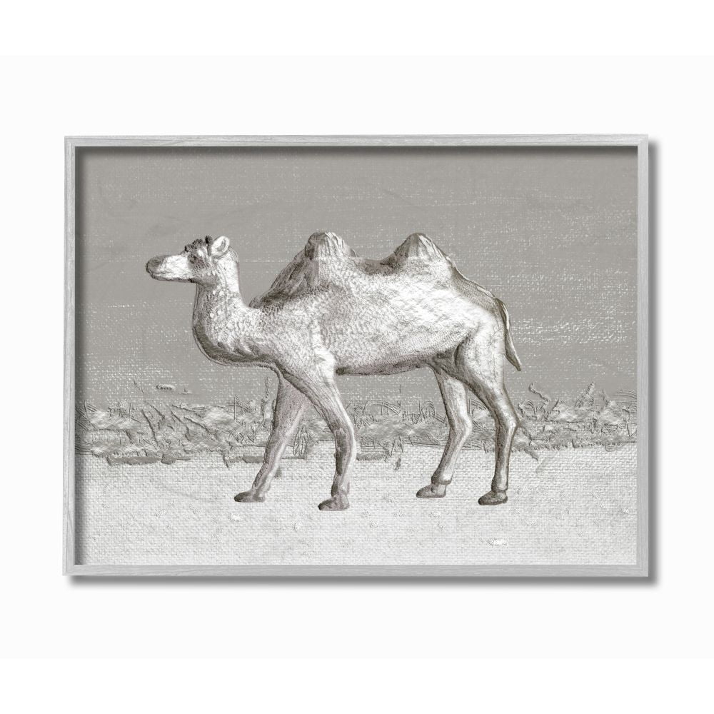 Desert Camel Animal Gray Design Gray Farmhouse Rustic Framed Giclee Texturized Art by Ziwei Li
