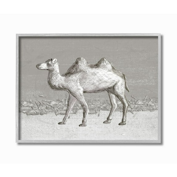 Desert Camel Animal Gray Design Gray Farmhouse Rustic Oversized Framed Giclee Texturized Art by Ziwei Li