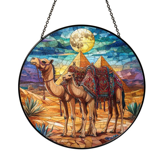 Desert Camel Scene Stained Glass Suncatcher – Window Art
