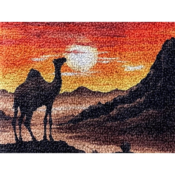 Desert Camel Scenery Latch Hook Kits Rug DIY Cushion Tapestry Making Crochet Hook Mat Making Kits Color Preprinted Pattern Canvas DIY Carpet Needlework Crochet Kits 52x38cm (series-37)