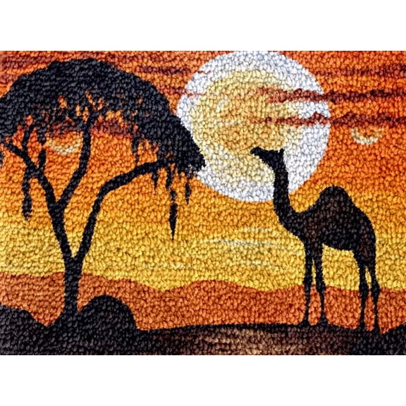 Desert Camel Scenery Latch Hook Kits Rug DIY Cushion Tapestry Making Crochet Hook Mat Making Kits Color Preprinted Pattern Canvas DIY Carpet Needlework Crochet Kits 52x38cm (series-38)