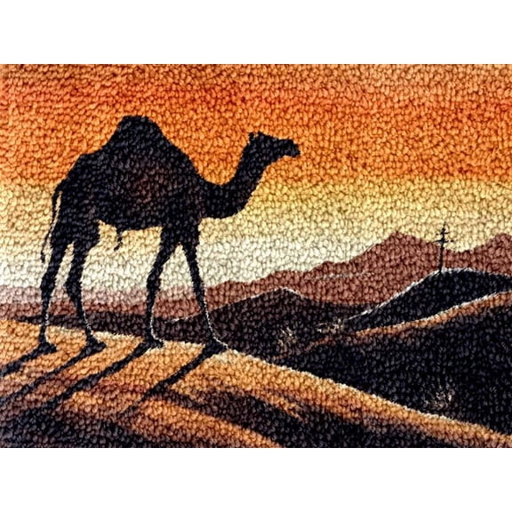 Desert Camel Scenery Latch Hook Kits Rug DIY Cushion Tapestry Making Crochet Hook Mat Making Kits Color Preprinted Pattern Canvas DIY Carpet Needlework Crochet Kits 52x38cm (series-35)
