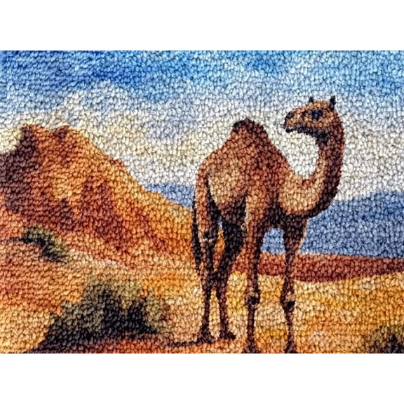 Desert Camel Scenery Latch Hook Kits Rug DIY Cushion Tapestry Making Crochet Hook Mat Making Kits Color Preprinted Pattern Canvas DIY Carpet Needlework Crochet Kits 52x38cm (series-36)
