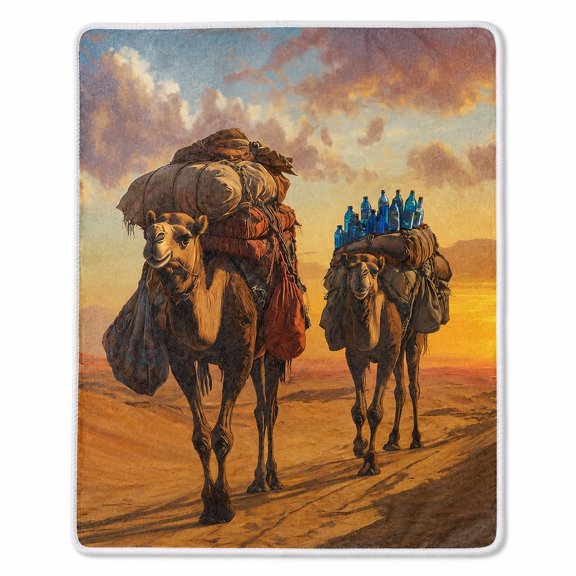 Desert Camel Sherpa Blanket, Soft Polyester Fleece Throw, Multicolor