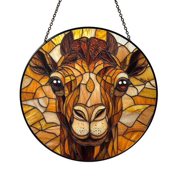 Desert Camel Stained Glass Style Suncatcher Window Hanging, Camel Against Sunset Sky Sun Catcher Ornament, Colorful Desert Scene Window Art, Decorative Stained Glass Style Animal Window Hanging