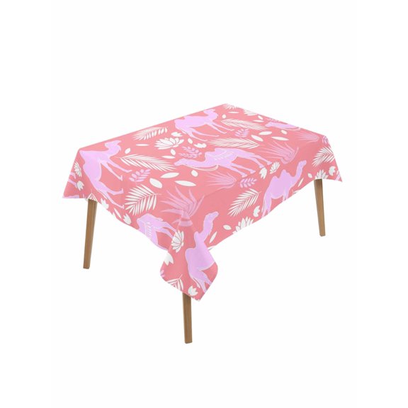 Desert Camel Table Cloth, Waterproof Tablecloth for Rectangle Tables, Vintage Sand Camel Leaves Flower Pattern Pink Reusable Washable Fabric Table Cover for Restaurant Kitchen Dining Tables 52"x70"