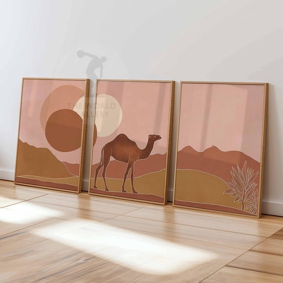 Desert Camel Terracotta Boho Sunset Safari Poster Trio Set 3 Unframed Paper Print 20x30