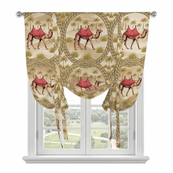 Desert Camels Balloon Curtains 63 Inch Length for Living Room/Bedroom, Tropical Palm Trees Sand Cords Brown Rod Pocket Privacy Door Curtains Decorative Tie Up Shade for Window 52"x63"