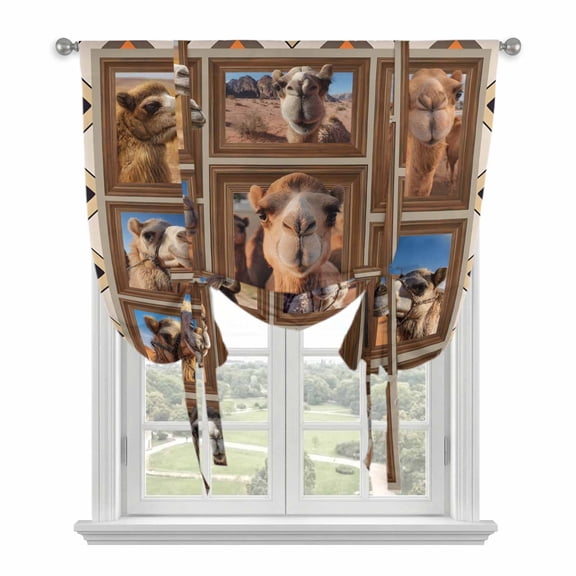 Desert Camels Balloon Curtains for Windows, Bedroom Curtains 54 Inch Length, Western Wildlife Brown Animals Country Tie Up Curtains Panels Thermal Insulated Bathroom Curtains Window 42"x54"