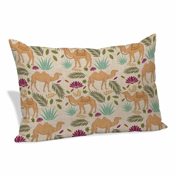 Desert Camels Pillow Covers 12"x20", Vintage Sand Animals Aloe Vera Leaves Beige Soft Brushed Microfiber Breathable Throw Pillow Covers, Decorative Pillowcase with Zipper for Couch Sofa Bedroom