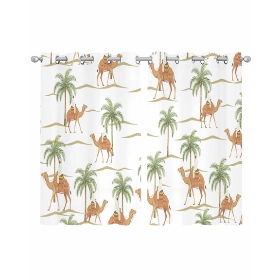 Desert Camels Sheer Curtains 39 Inch Length 2 Panels Set for Living Room/Bedroom, Tropical Date Palm Trees Animal Kitchen Curtains Grommet Semi-Sheer Curtains Drapes Window Treatments 27.5"x39"x2