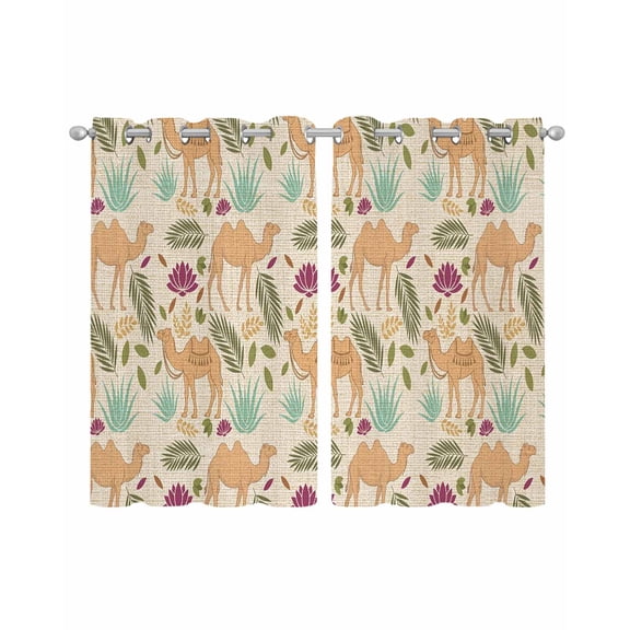 Desert Camels Sheer Curtains 39 Inch Length 2 Panels Set for Living Room/Bedroom, Vintage Sand Animals Aloe Vera Leaves Beige Kitchen Curtains Grommet Curtains Window Treatments 27.5"x39"x2