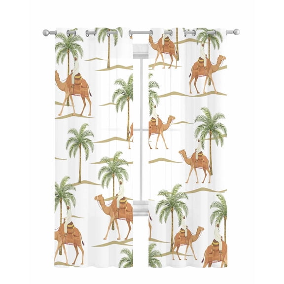 Desert Camels Sheer Curtains 84 Inch Length 2 Panels Set for Living Room/Bedroom, Tropical Date Palm Trees Animal Kitchen Curtains Grommet Semi-Sheer Curtains Drapes Voile Window Treatments 42"x84"x2