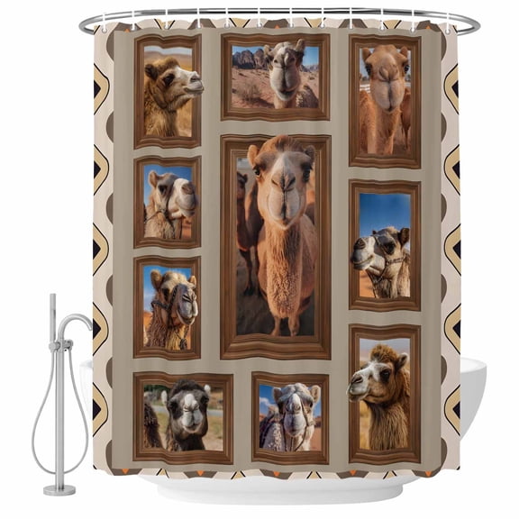 Desert Camels Shower Curtain Set - Small 36" x 72" Washable Bathtub Curtain with 12 Hooks, Western Wildlife Brown Animals Country Waterproof Fabric Stall Shower Curtains for Bathroom/Bathtub Décor