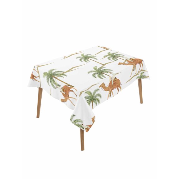 Desert Camels Table Cloth, Waterproof Tablecloth for Rectangle Tables, Tropical Date Palm Trees Animal Reusable Washable Fabric Table Cover for Restaurant Kitchen Dining Tables 60"x84"
