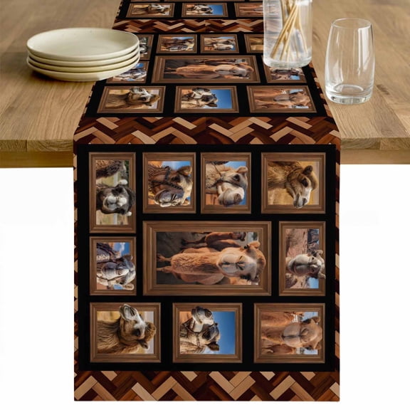 Desert Camels Table Runner - 36 Inch Long Brown Wildlife Farmhouse Animals Rustic Cotton and Linen Blended Dress Scarves Farmhouse Table Runner for Kitchen Dining, Coffee Table, 13" x 36"