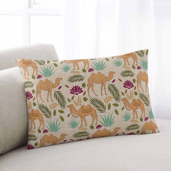 Desert Camels Throw Pillow Covers, Vintage Sand Animals Aloe Vera Leaves Beige Soft Breathable Pillow Cases with Invisible Zipper, Standard Pillowcases for Couch Bed Sofa Chair 20x26 Inches