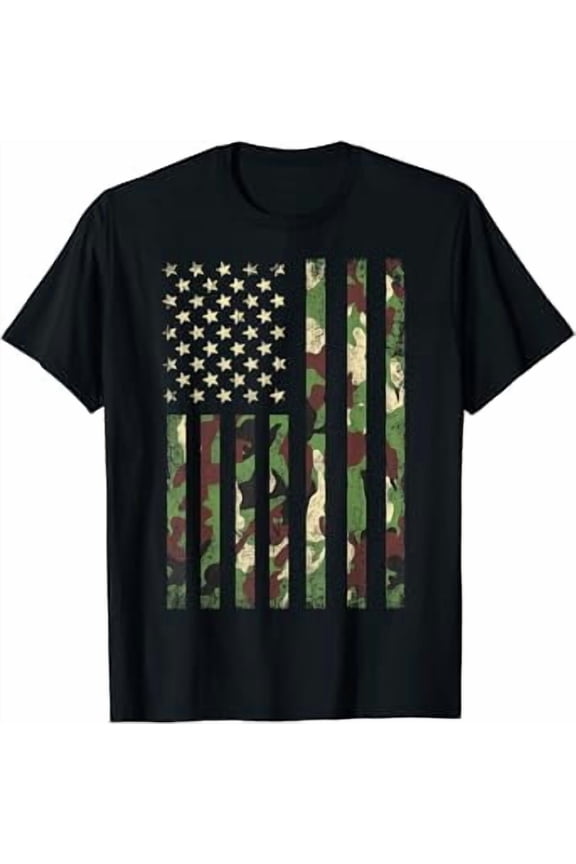 Desert Camo American Flag USA Military Tactical Camouflage T-Shirt, Birthday Gift