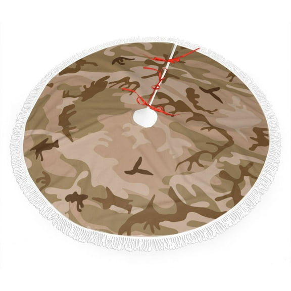 Desert Camouflage Christmas Tree Skirts with Tassel Decorations Indoor Outdoor for Holiday Party Home Decor 30"