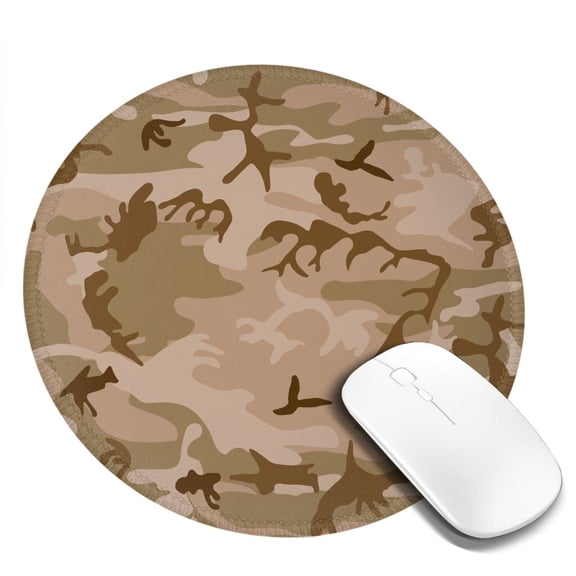 Desert Camouflage Round MousePad with Stitched Edge Non-Slip Rubber Base Mouse Mat for Office & Home (7.9 x 7.9)
