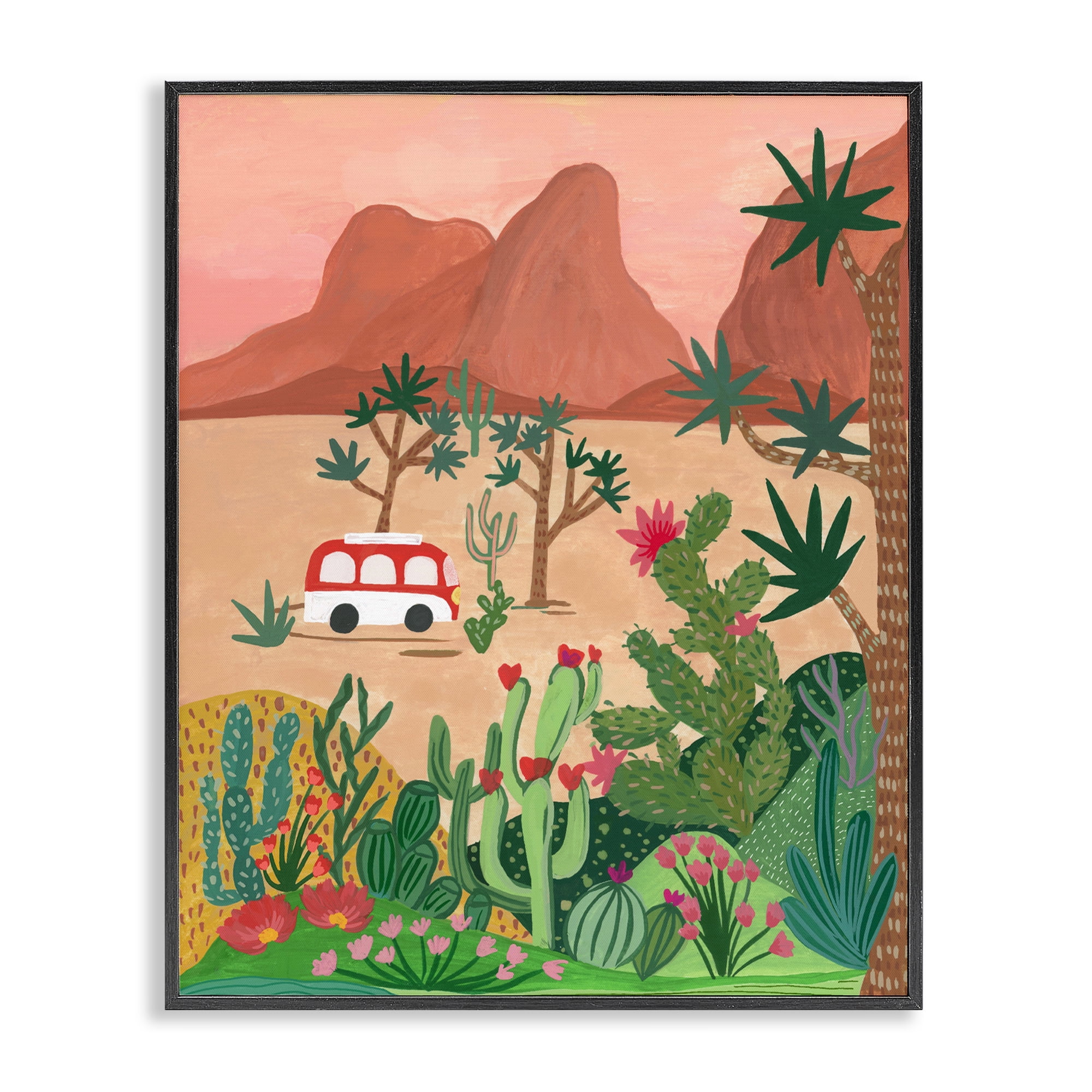 Desert Camper & Cacti Black Framed Giclee Art, design by Nabeela Rumi