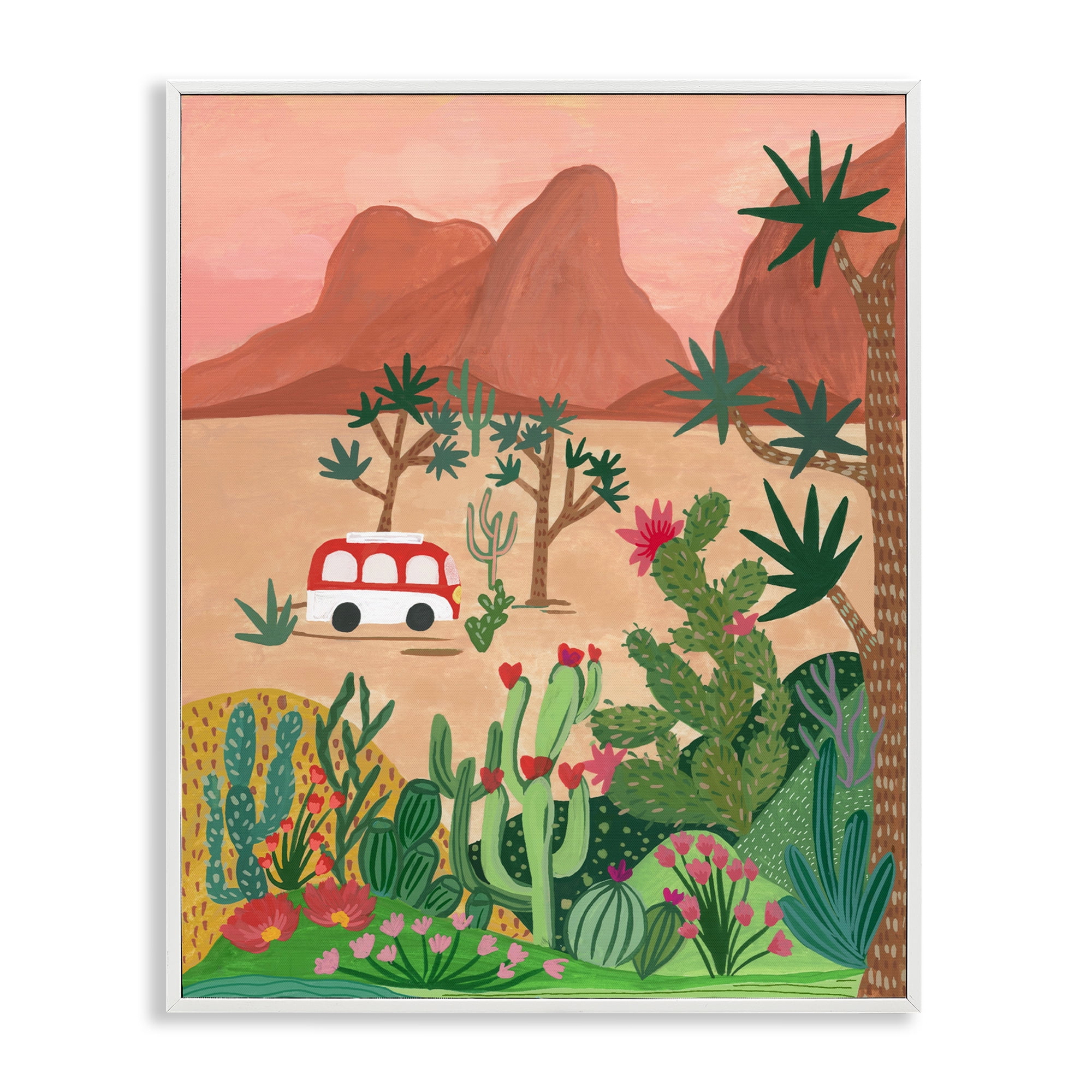 Desert Camper & Cacti White Framed Giclee Art, design by Nabeela Rumi