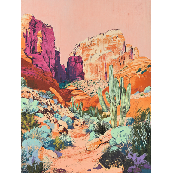 Desert Canyon Cactus Landscape Wall Art/Canvas Print Suitable for Living Room Bedroom Office Dining Room and Bathroom Decoration.