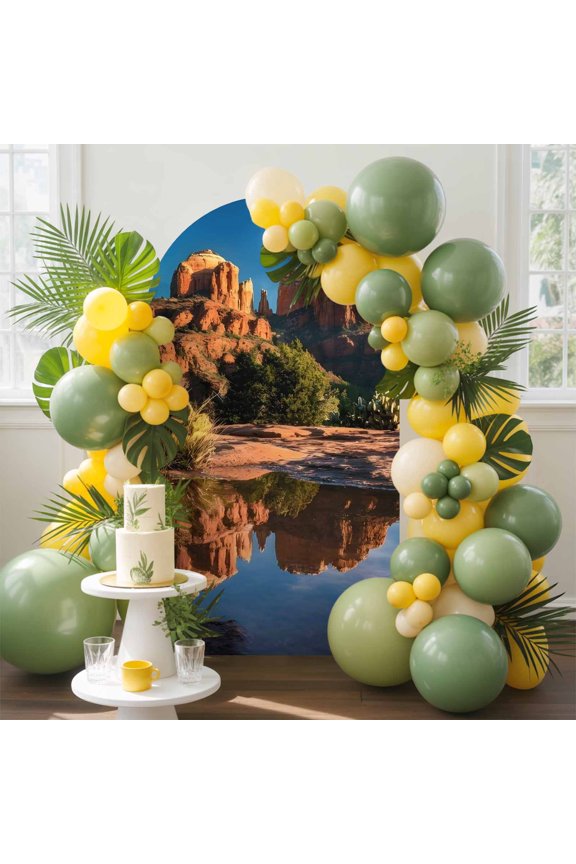 Desert Canyon Lake Arch Backdrop Cover, 4FT, Nature Rustic Southwestern Spandex Arch Covers Double-Sided Backdrop for Wedding Birthday Party Photo Background Decoration