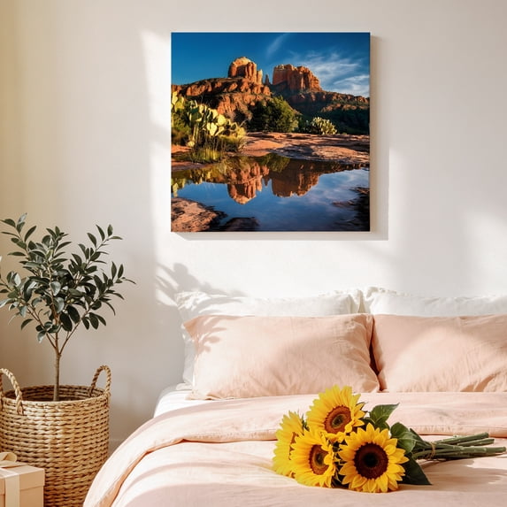 Desert Canyon Lake Canvas Wall Art for Living Room Bedroom Bathroom, Nature Rustic Southwestern Canvas Art Wall Decor, Artwork for Walls Home Office Decor, 16"x16"