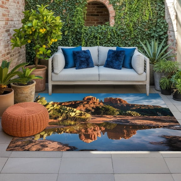 Desert Canyon Lake Indoor Outdoor Rugs 6x9 Ft, Nature Rustic Southwestern Outdoor Patio Rugs Mat Washable Outside Area Rugs Carpet for Porch Deck RV Camping Pool Balcony Backyard
