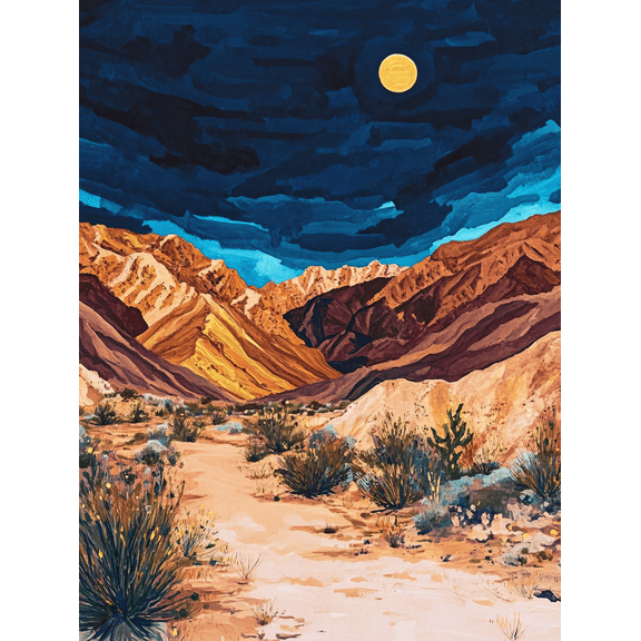 Desert Canyon Night Moon Landscape Canvas Art Print Suitable for Living RoomOffice Hotel and Gallery Wall Decor.