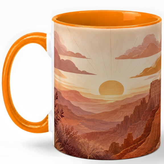 Desert Canyon Sunset Coffee Mug, Boho Southwest Landscape Design, 11 oz Ceramic Cup