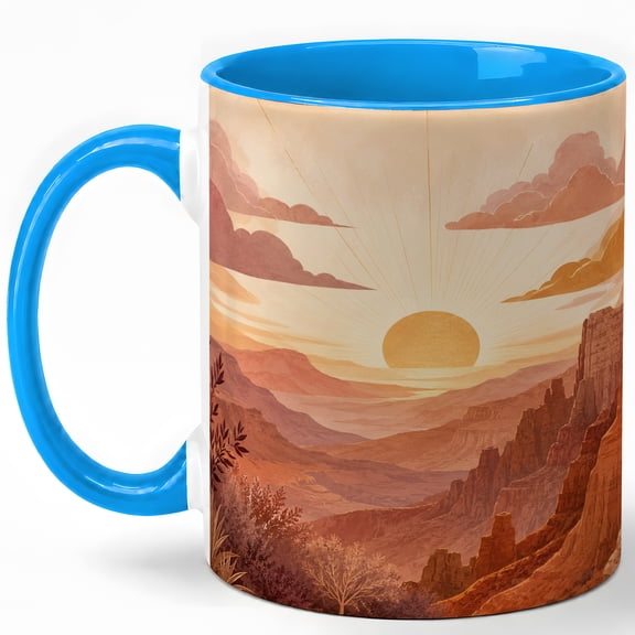 Desert Canyon Sunset Coffee Mug, Boho Southwest Landscape Design, 11 oz Ceramic Cup