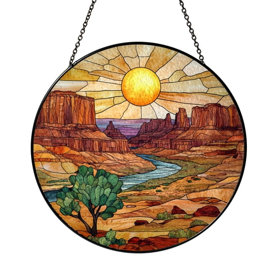 Desert Canyon Sunset Stained Glass Panel – Scenic Window Decor