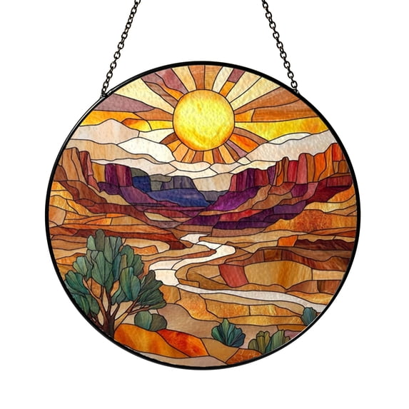 Desert Canyon Sunset Stained Glass Window Decor, Scenic Landscape Art ...