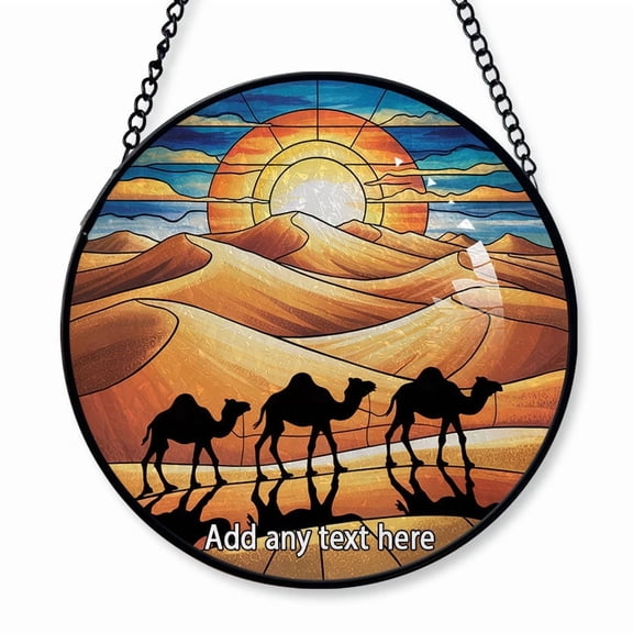 Desert Caravan Stained Glass Suncatcher Window Hanging Christmas 2025 Window Hanging Keepsake for Travel Adventures, Great Gift for Families, Friends or Couples
