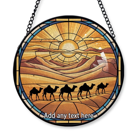 Desert Caravan Stained Glass Suncatcher Window Hanging Personalized Window Hanging for Travel Lovers, Families, Friends or Couples, Christmas 2025 Keepsake