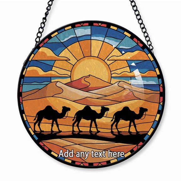 Desert Caravan Stained Glass Suncatcher Window Hanging  Personalized Window Hanging for Travel Memories, Trip Of The Year Gift for Couples, Families or Friends Christmas 2025
