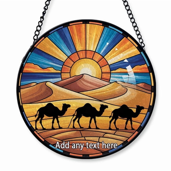 Desert Caravan Stained Glass Suncatcher Window Hanging Unique Personalized Christmas 2025 Gift for Travel Enthusiasts, Families, Friends and Couples