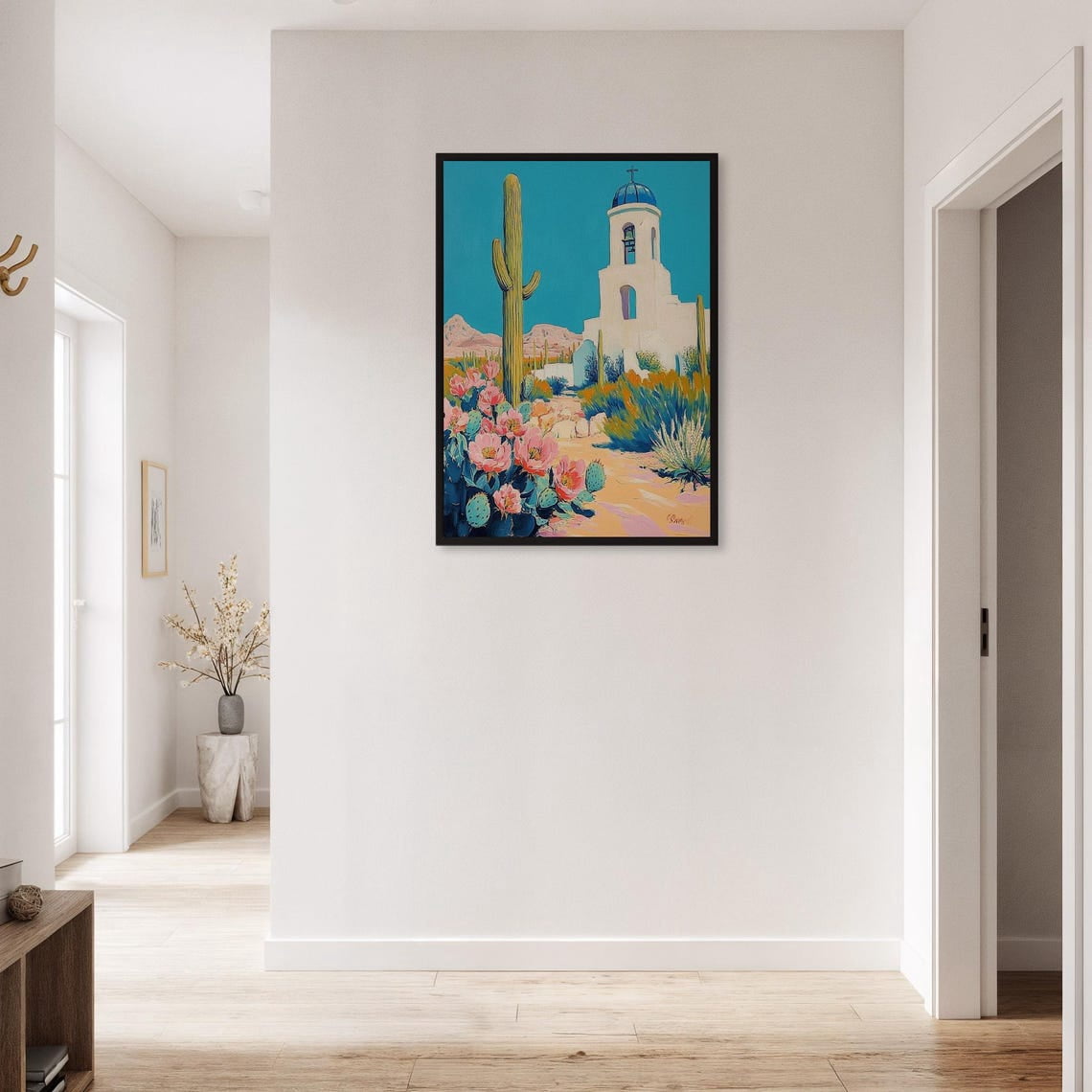 Desert Church Wall Art Poster Colorful Southwestern Cactus Floral Adobe ...