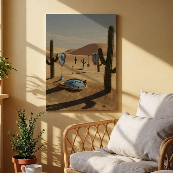 Desert Clocks Canvas Wall Art, Surreal Desert Time Print, Inspired Fantasy Canvas for Living Room, Bedroom or Creative Studio