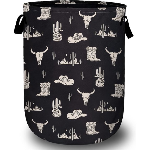 Desert Cowboy Element Laundry Basket with Sturdy Handles, Collapsible Oxford Cloth Laundry Hamper Organizer Basket for Bathroom Bedroom 15.7x20 Inch