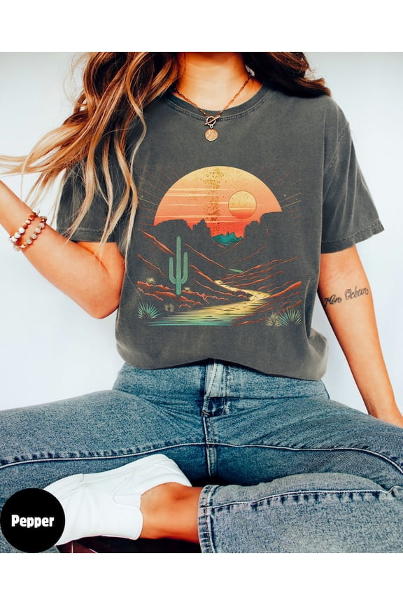 Desert Cowboy Western Shirt, Adventure Camping Hiking Graphic Tee, Texas Theme Apparel, Comfort Colors Unisex Cotton T-Shirt, Size S-3XL