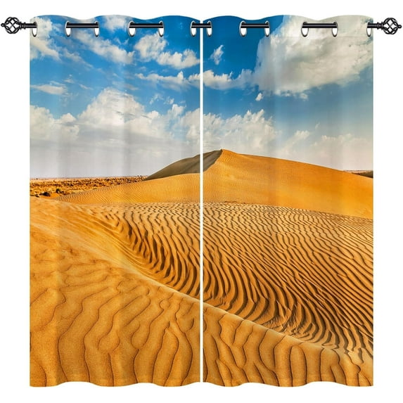 Desert Curtains Grommet Light Filtering Window Drapes Nature Scenery Yellow Sand Print Pattern Privacy Curtain Panels for Bedroom Living Room 2 Panels 42 x 63 Inch