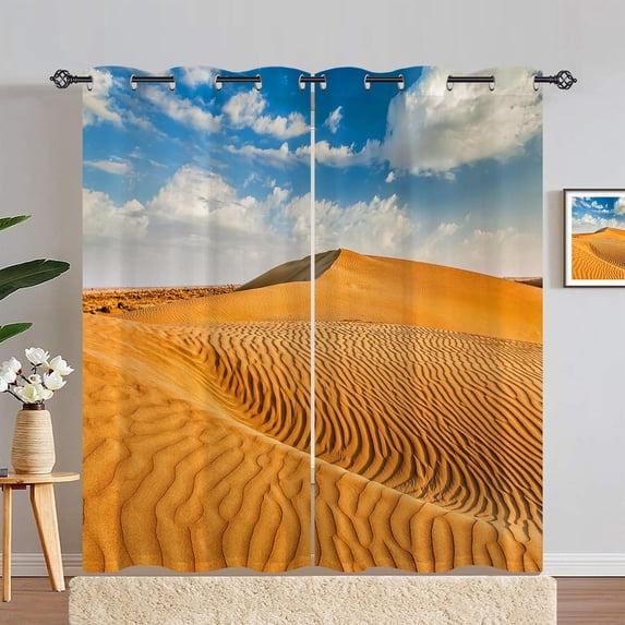 Desert Curtains Grommet Light Filtering Window Drapes Nature Scenery Yellow Sand Print Pattern Privacy Curtain Panels for Bedroom Living Room 2 Panels 42 x 84 Inch