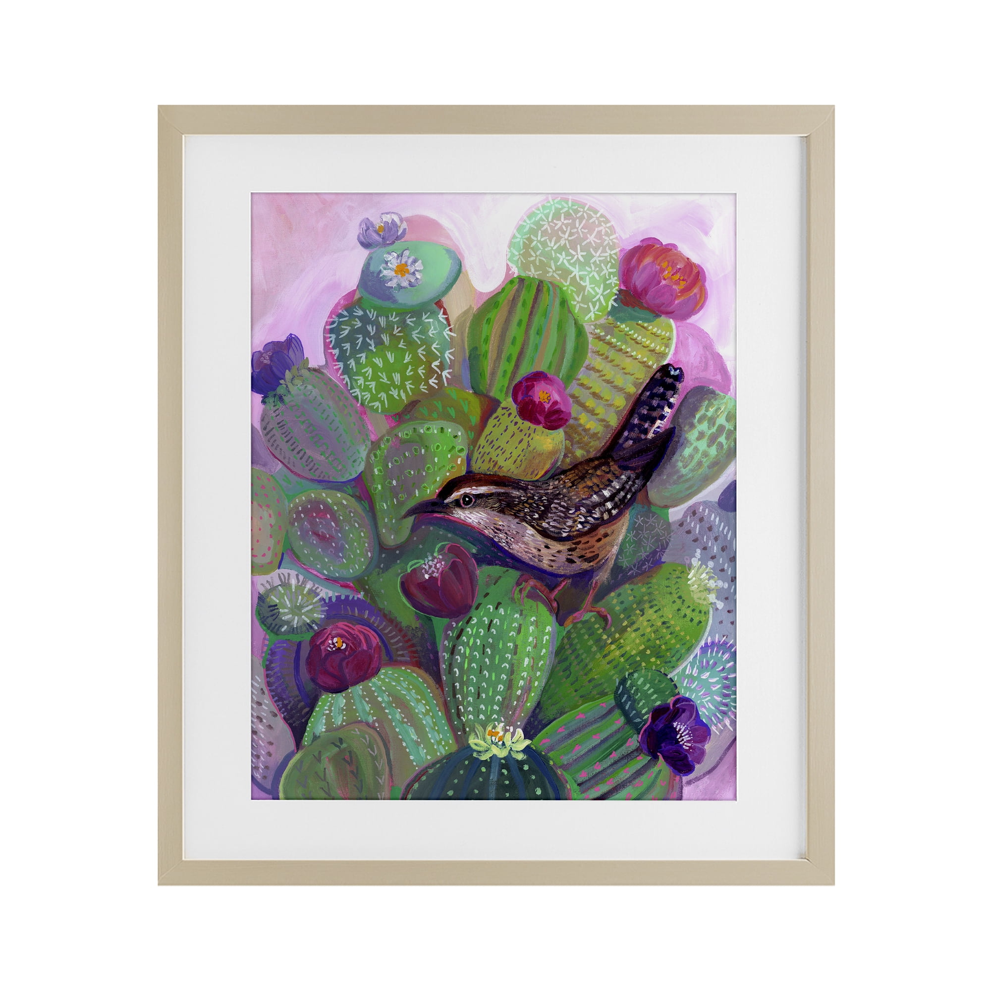 Desert Day Dream Bird Birch Framed Print Under Glass, design by Ashley Davis