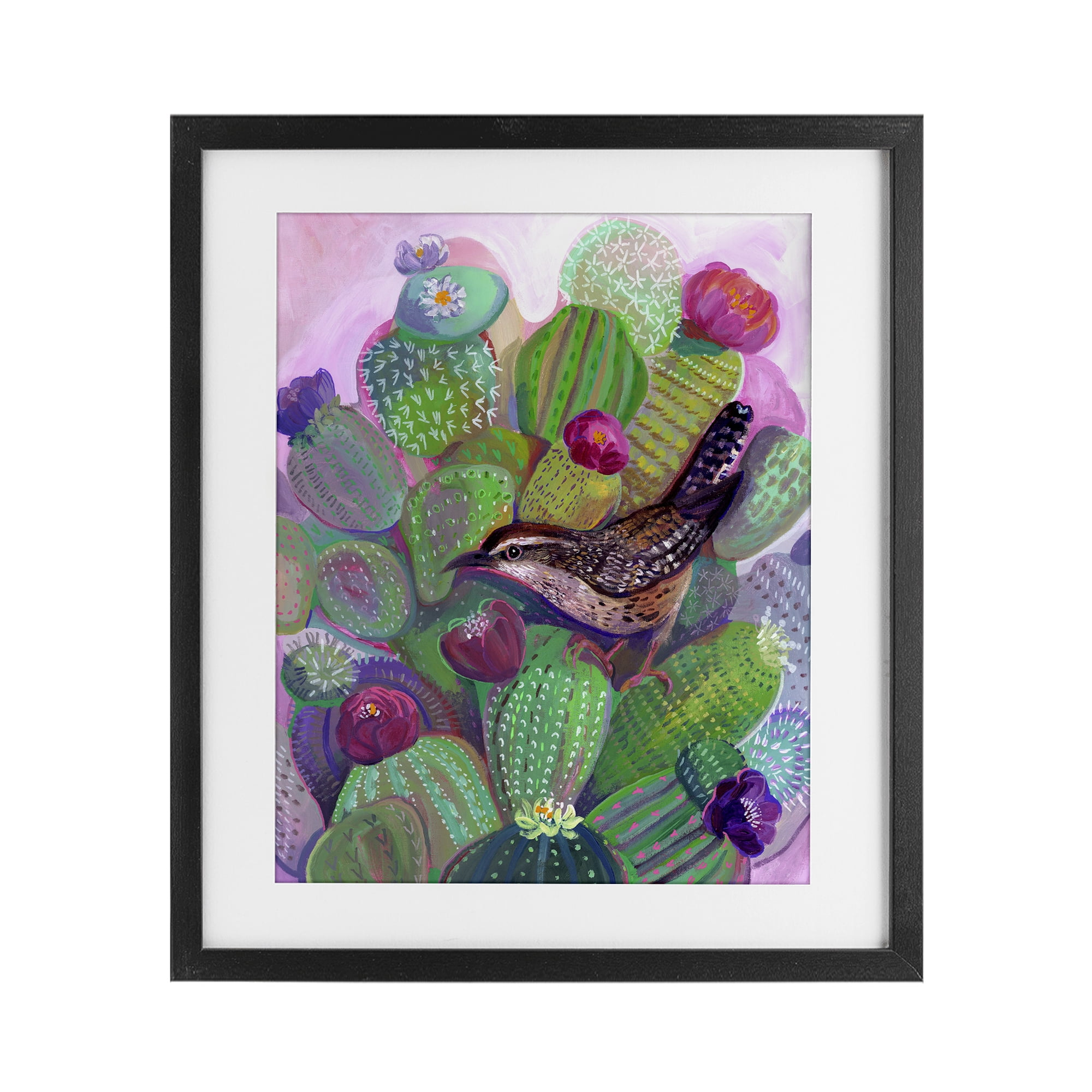 Desert Day Dream Bird Black Framed Print Under Glass, design by Ashley Davis